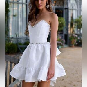 V. Chapman White Strapless Fit and Flare Dress